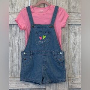 365 Kids from Garanimals Denim Overalls with Pink Tee Sz 7